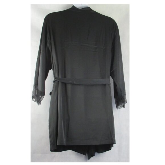 INC International Concepts Women's Lace-Trim Satin Short Robe, Black, XXL - Picture 3 of 3